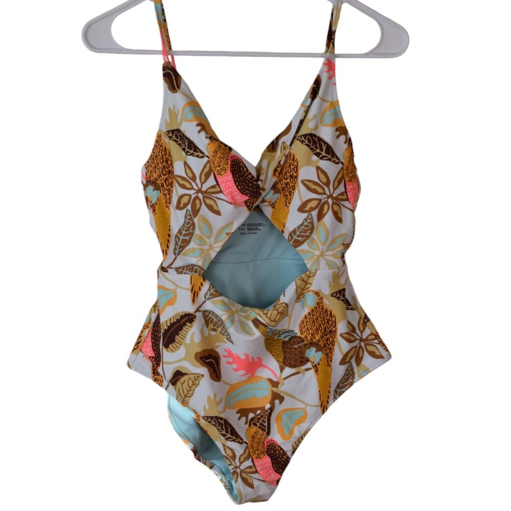 Aerie Women's One Piece Twist Front Tropical Swimsuit Summer Beach Swim Vacation